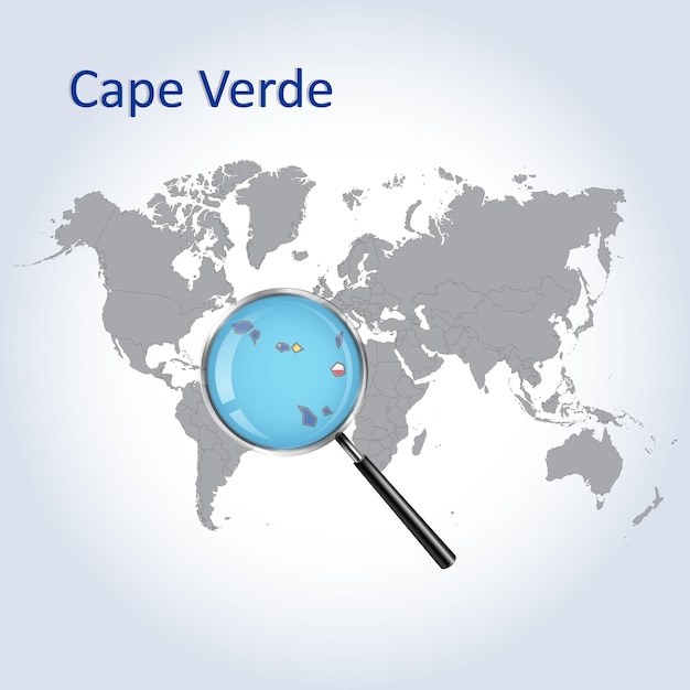 Magnified map Cape Verde with the flag of Cape Verde enlargement of maps Vector Art