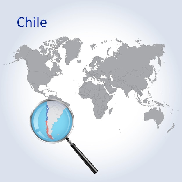 Magnified map Chile with the flag of Chile enlargement of maps Vector Art