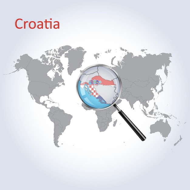 Magnified map Croatia with the flag of Croatia enlargement of maps Vector Art