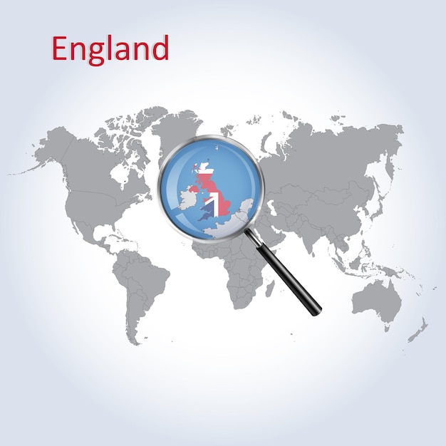 Magnified map England with the flag of England enlargement of map the Vector file