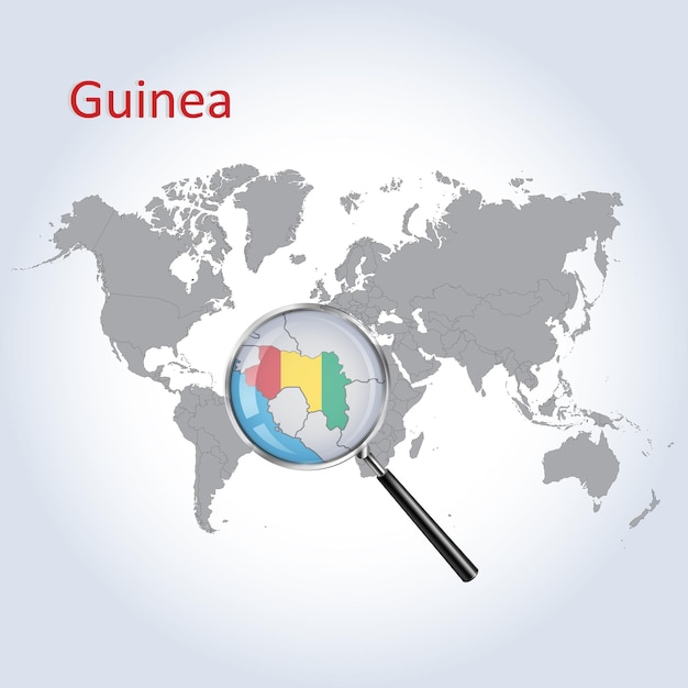 Magnified map Guinea with the flag of Guinea enlargement of maps Vector Art