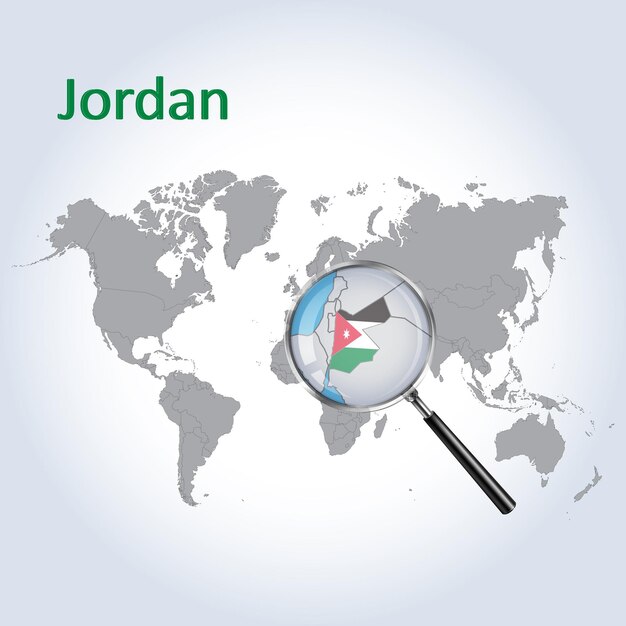 Magnified map Jordan with the flag of Jordan enlargement of maps Vector Art