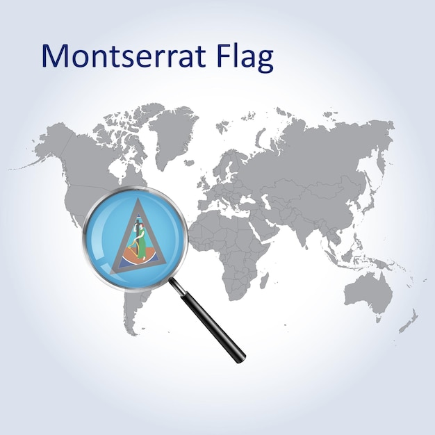 Magnified map Montserrat with the flag of Montserrat enlargement of maps Vector Art