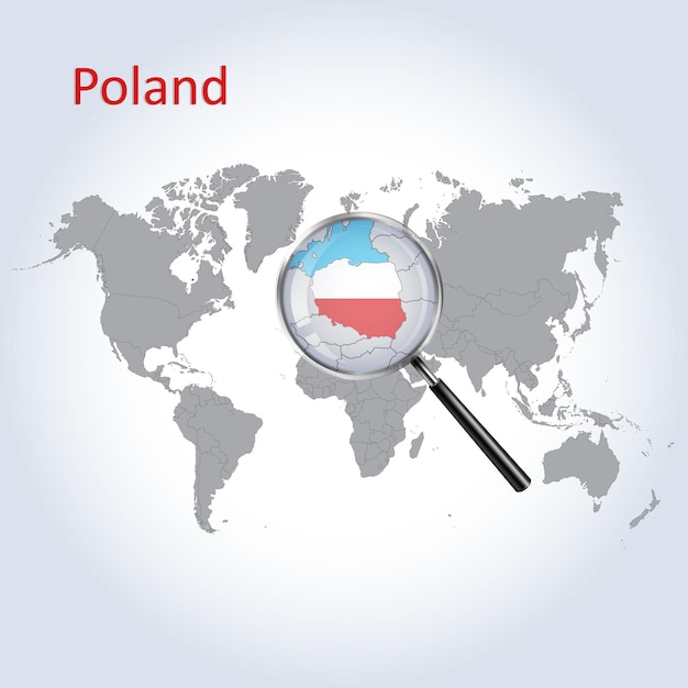 Magnified map Poland with the flag of Poland enlargement of maps Vector Art