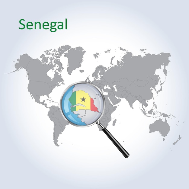 Magnified map Senegal with the flag of Senegal enlargement of maps Vector art