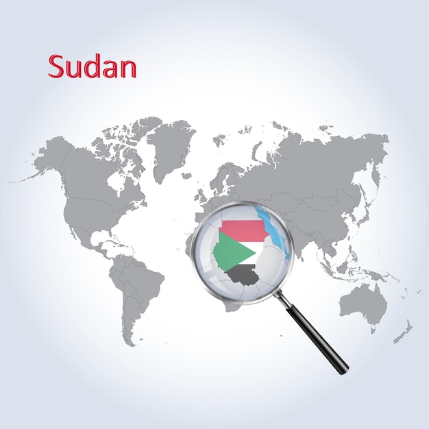 Magnified map Sudan with the flag of Sudan enlargement of maps Vector art