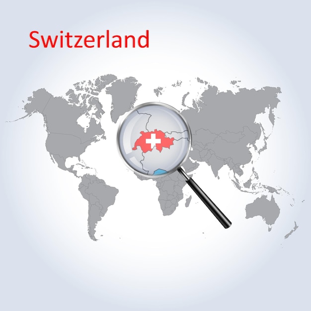 Magnified map Switzerland with the flag of Switzerland enlargement of maps Vector Art