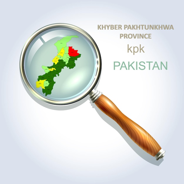 Magnifier with map of khyber pakhtunkhwakp on abstract topographic background