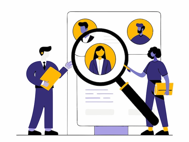 Magnifying Glass Examination by HR Managers for Employee Evaluation