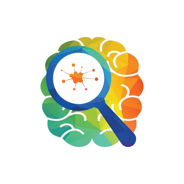 Magnifying glass finding neuron vector design Brain neuron logo concept design