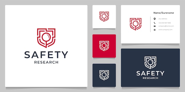 Magnifying glass shield security tech outline logo design