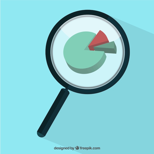 Magnifying glass with graphics in flat style