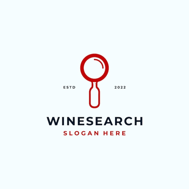 Magnifying Glass with Wine Bottle Negative Space Logo Design Inspiration