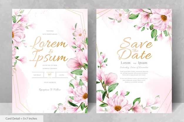 Magnolia Arrangement Floral Frame Wedding Invitation Card Template