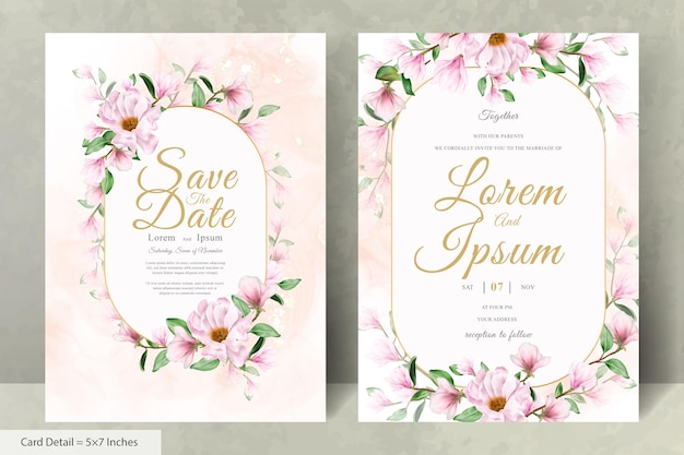 Magnolia Arrangement Floral Frame Wedding Invitation Card Template