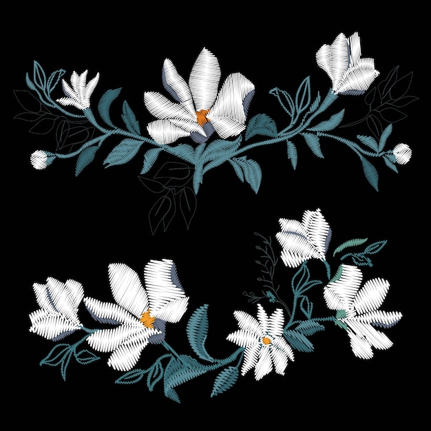 Magnolia embroidery , vector, illustration