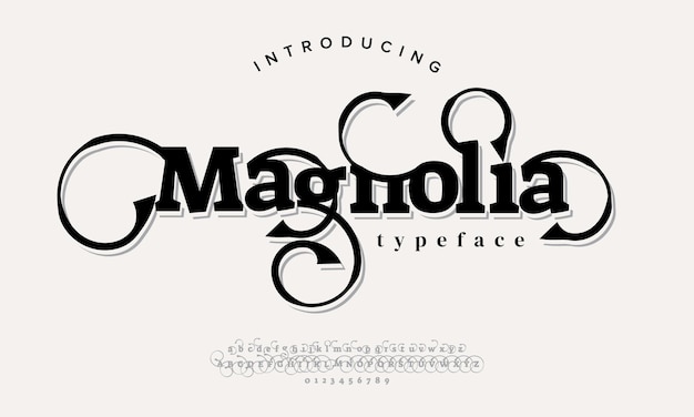 Magnolia luxury elegant alphabet letters and numbers Elegantclassic serif font decorative vintage