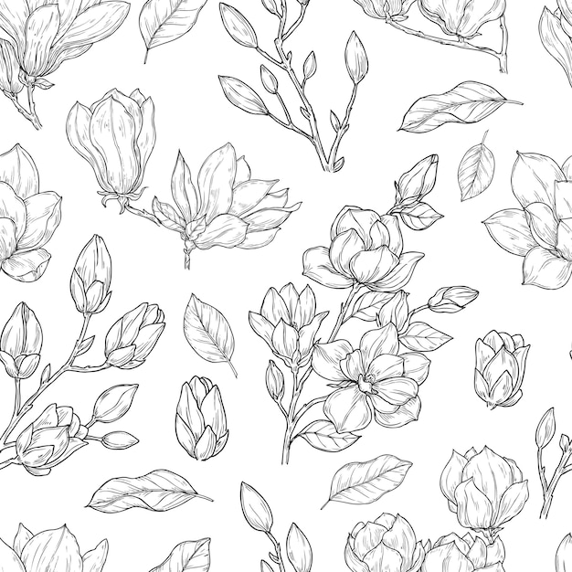 Magnolia seamless pattern.