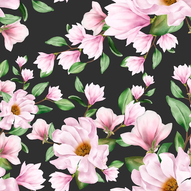 Magnolia Watercolor Flower Seamless Pattern