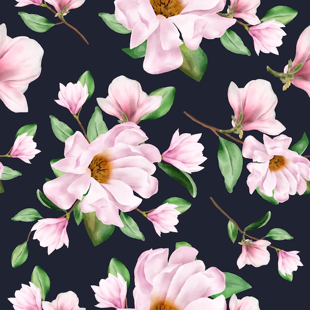 Magnolia Watercolor Flower Seamless Pattern