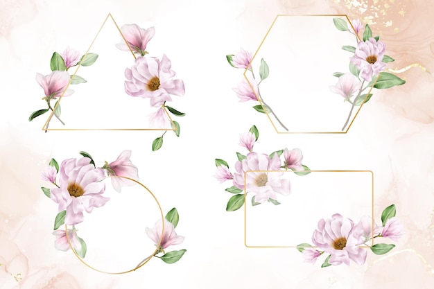 Magnolia Watercolor Flower Wedding Frames Multi Purpose Template Design Collection