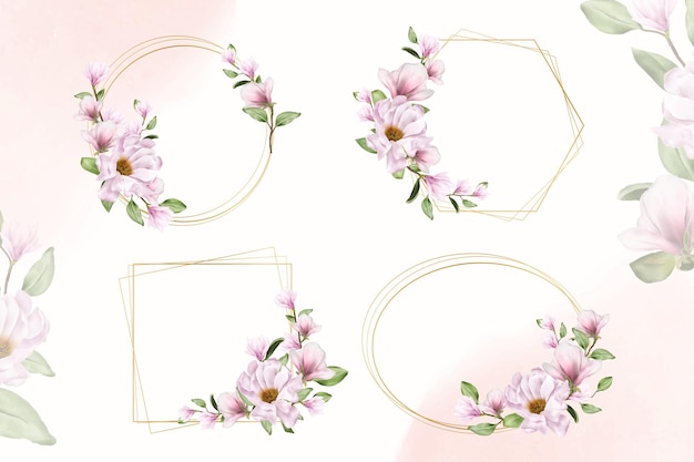 Magnolia Watercolor Flower Wedding Frames Multi Purpose Template Design Collection