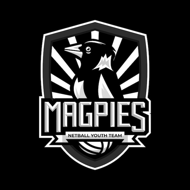 Magpies mascot netball logo design