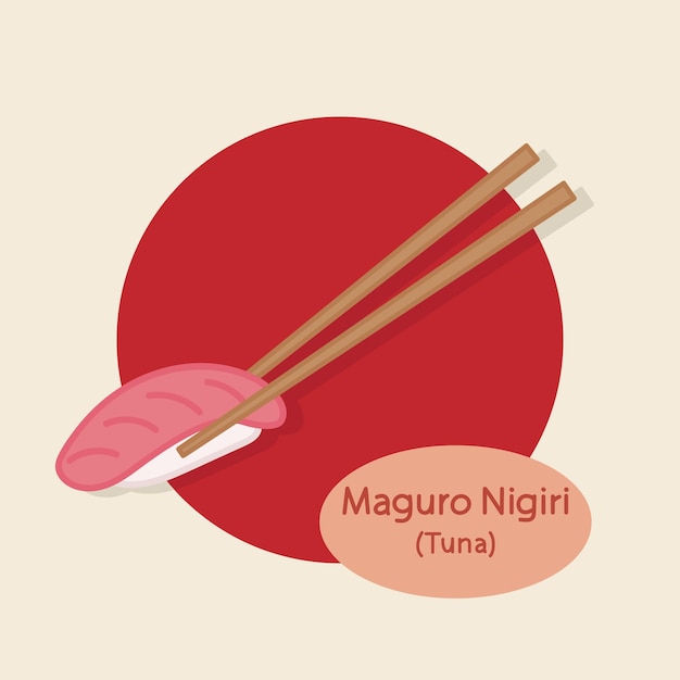 Maguro Nigiri Tuna Sushi japanese food hand drawn food vector illustration