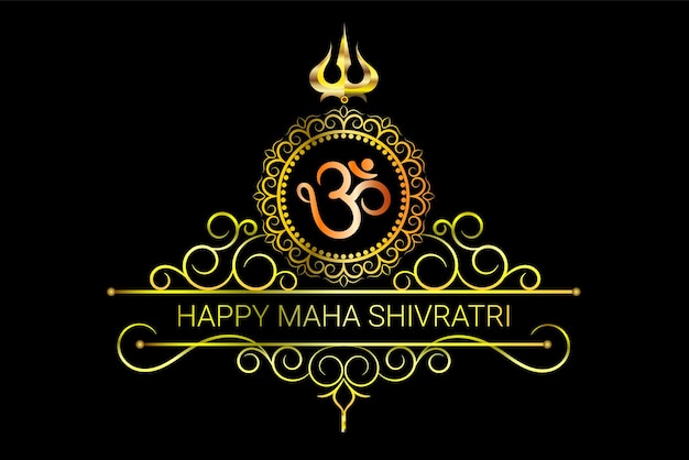 Maha shivratri greeting with om trishul and luxury golden floral elements