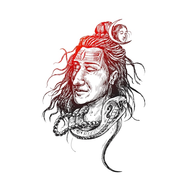 Maha Shivratri - Happy Nag Panchami  Lord shiva - Poster, Hand Drawn Sketch Vector illustration.