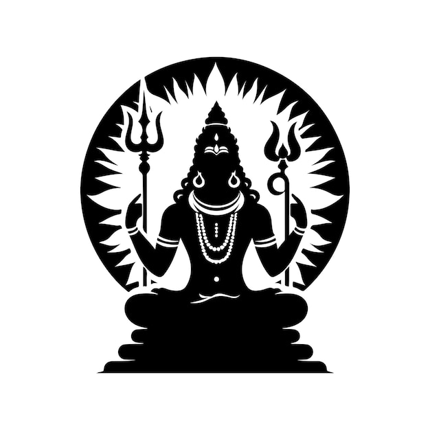 Vector mahadev trishul hindu lord hindusim religious deity silhouette vector mascot vec