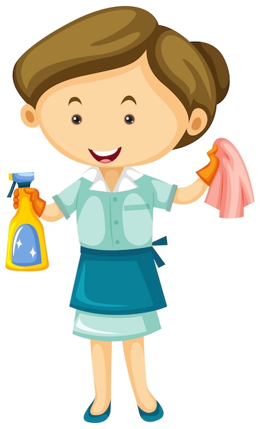 Maid with cleaner spray and cloth