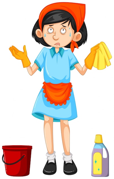 Maid with cleaning tools