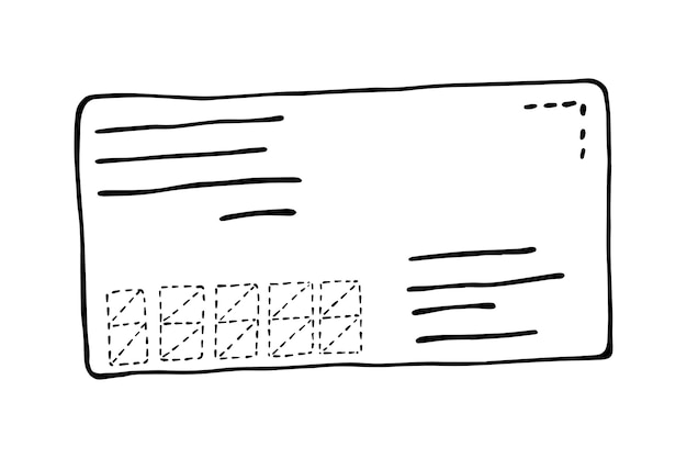 Mail envelope with fields to fill and place for stamps doodle linear cartoon