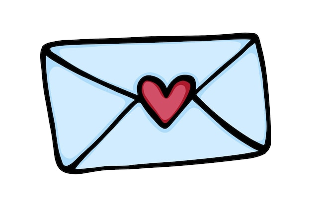 Mail envelope with heart declaration of love doodle linear cartoon