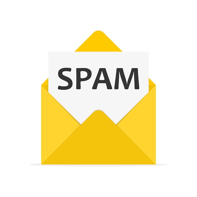 Mail spam icon in flat design. Vector illustration. A open envelope with a warning about spam