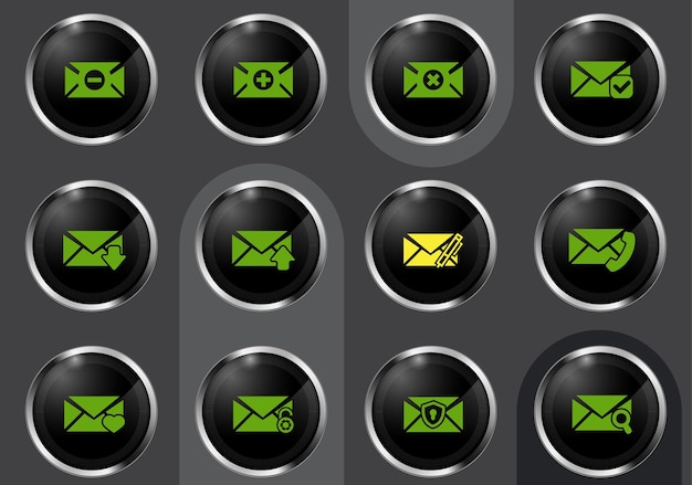 Mail symbols on black shiny buttons