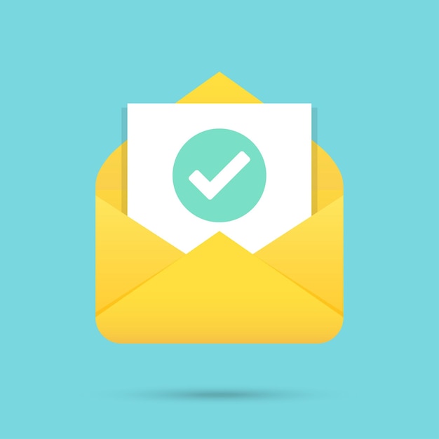 Mail with green check mark document icon flat