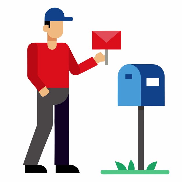 Mailman Delivering Letters to a Mailbox Peaceful Vector Illustration of a Quiet Neighborhood Street