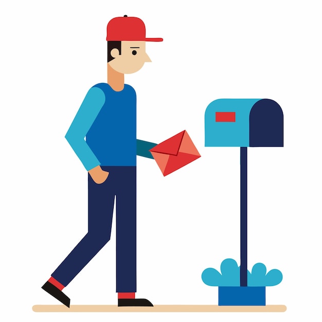 Vector mailman delivering letters to a mailbox peaceful vector illustration of a quiet neighborhood street