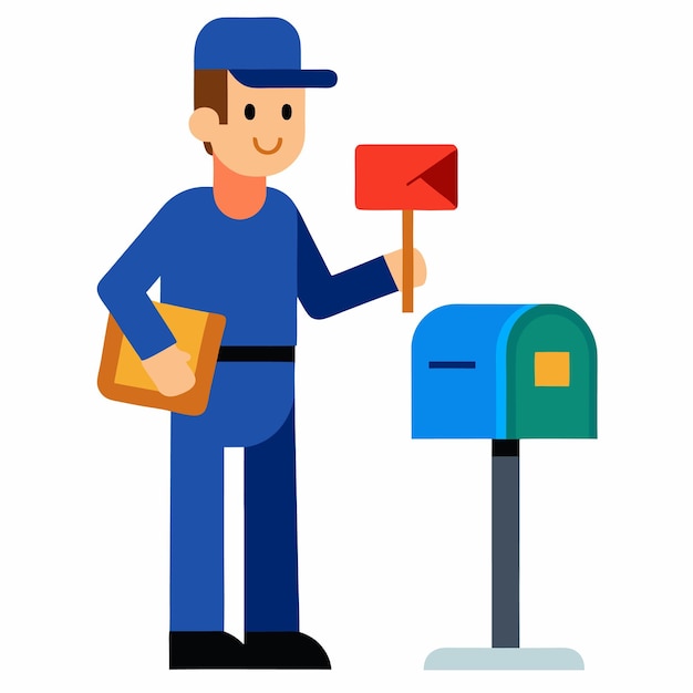 Vector mailman delivering letters to a mailbox peaceful vector illustration of a quiet neighborhood street