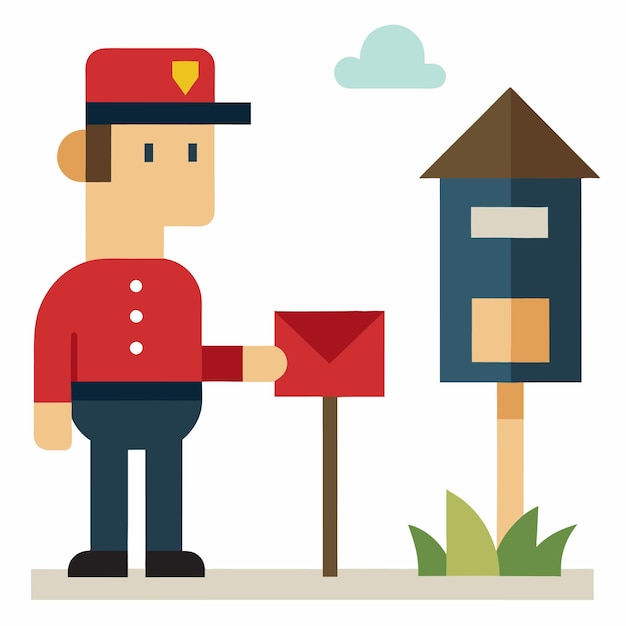 Vector mailman delivering letters to a mailbox peaceful vector illustration of a quiet neighborhood street