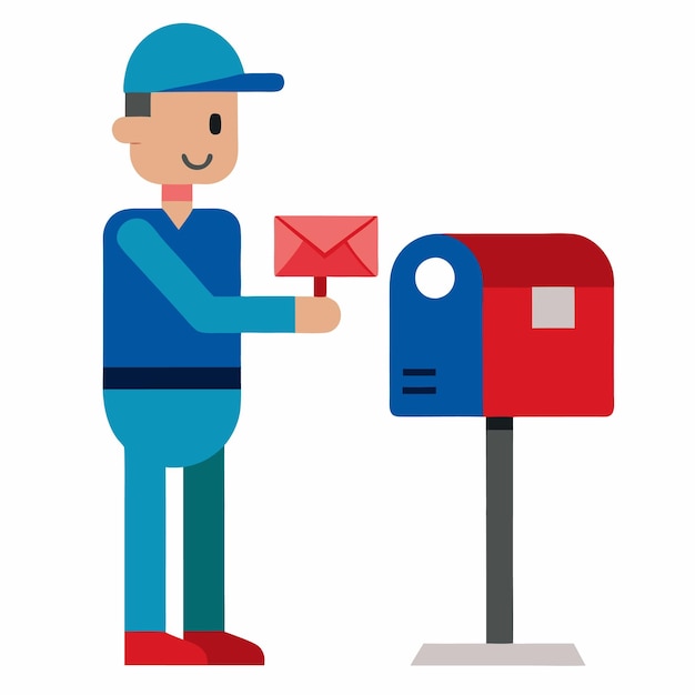 Mailman Delivering Letters to a Mailbox Peaceful Vector Illustration of a Quiet Neighborhood Street