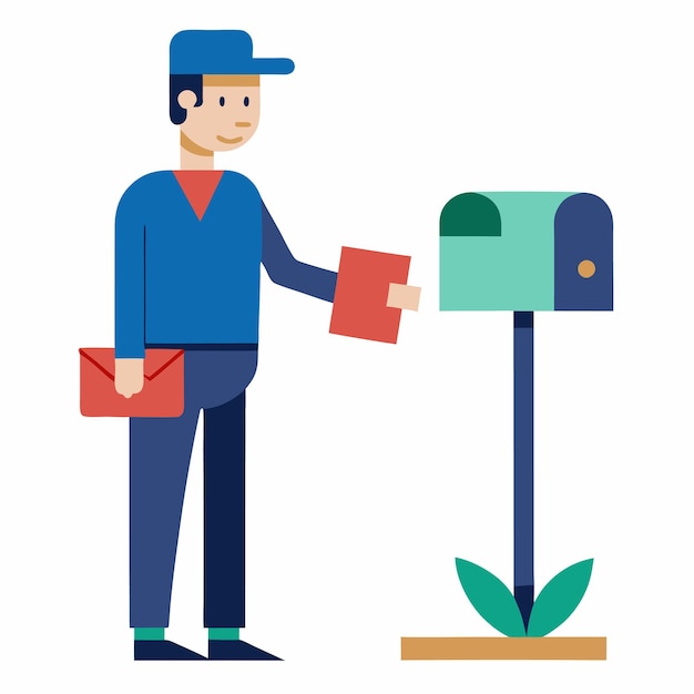 Mailman Delivering Letters to a Mailbox Peaceful Vector Illustration of a Quiet Neighborhood Street