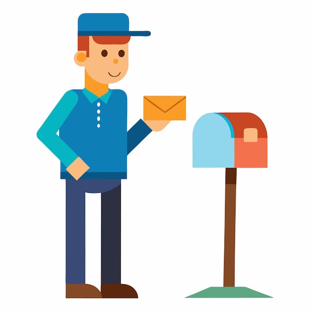 Mailman Delivering Letters to a Mailbox Peaceful Vector Illustration of a Quiet Neighborhood Street