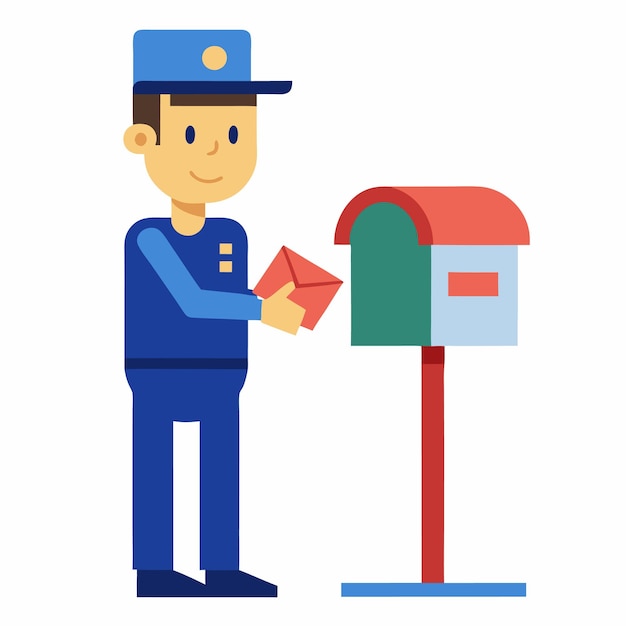 Mailman Delivering Letters to a Mailbox Peaceful Vector Illustration of a Quiet Neighborhood Street