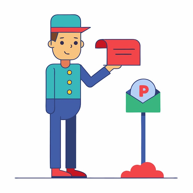 Mailman Delivering Letters to a Mailbox Peaceful Vector Illustration of a Quiet Neighborhood Street