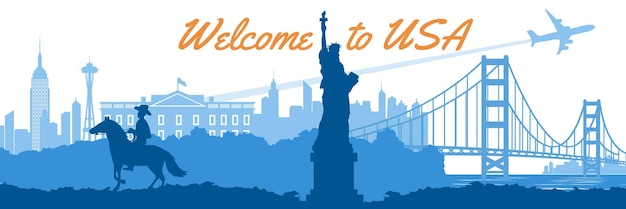 Main and famous of landmarks and symbol of usa near rivervector illustration