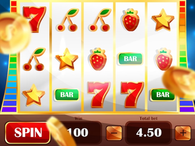 Main screen for slots game slot machine with royalty and falling coins