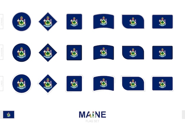 Maine flag set, simple flags of Maine with three different effects.